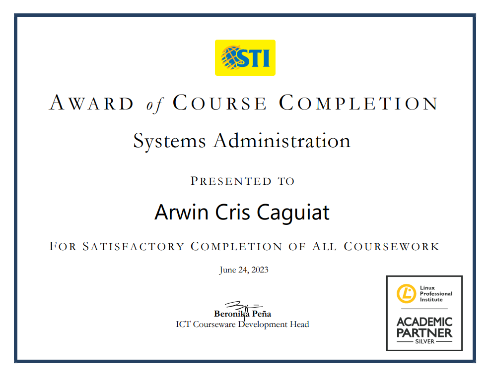 System Administration Certificate